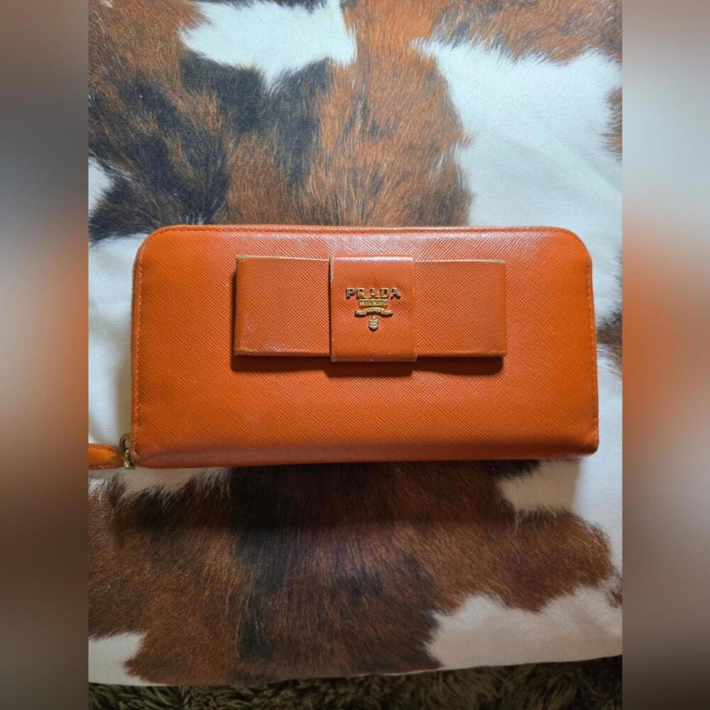 Authentic Orange Prada Zip Wallet - image 4